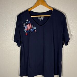 Coral Bay Navy Tee with Flag and Star Rhinestones